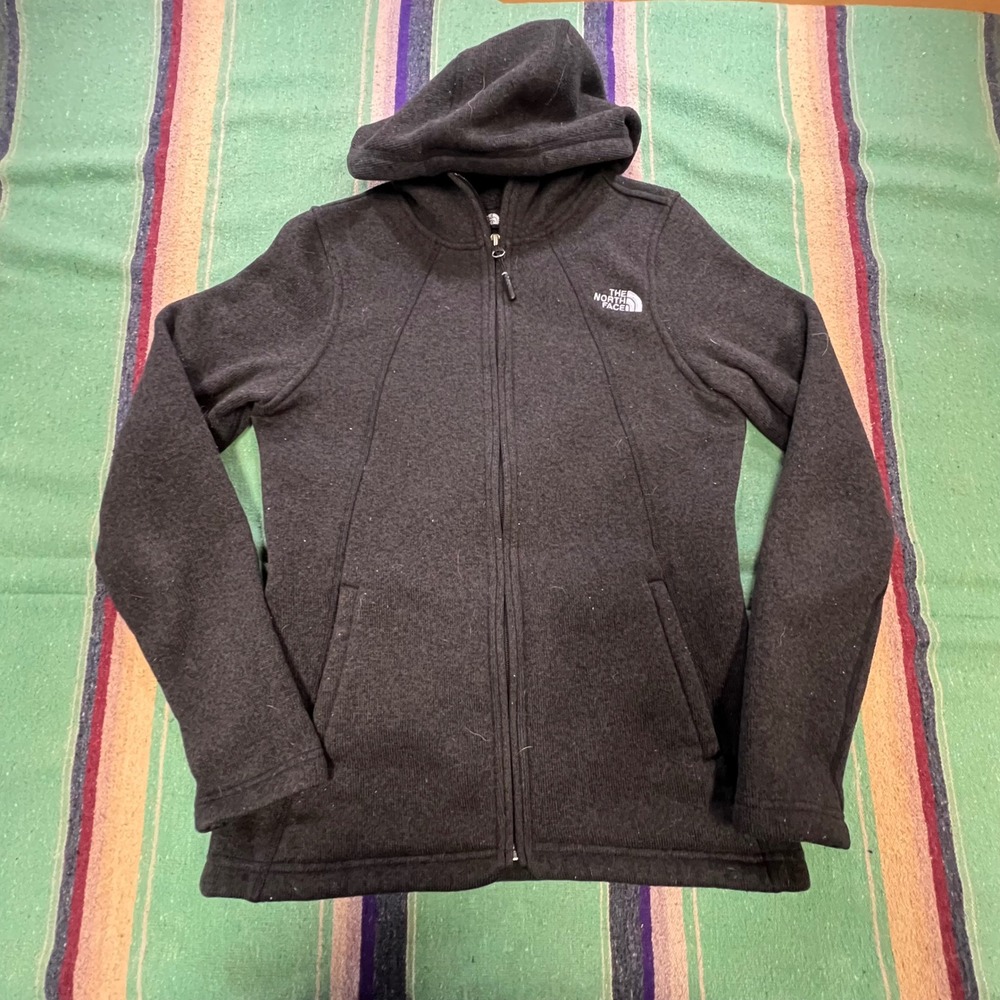 The North Face Hoodie Womens S Gray Full Zip Fleece Lined Sweater Knit Jacket